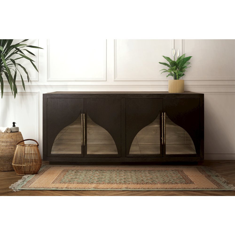 Kate 4-Door Sideboard with Solid Wood, Oak, Iron Handles, Dark Brown Finish. Picture 2
