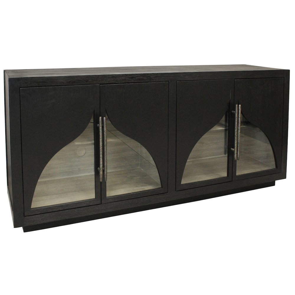 Kate 4-Door Sideboard with Solid Wood, Oak, Iron Handles, Dark Brown Finish. Picture 3