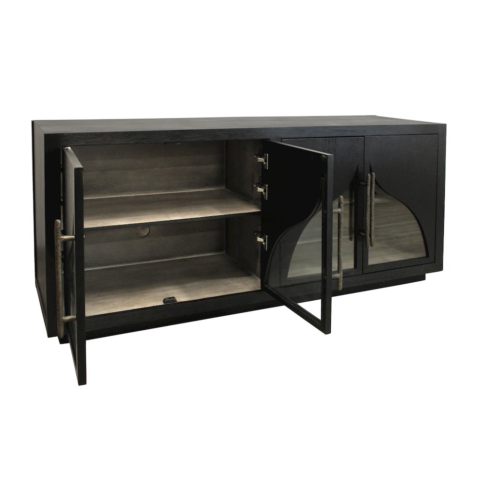 Kate 4-Door Sideboard with Solid Wood, Oak, Iron Handles, Dark Brown Finish. Picture 4