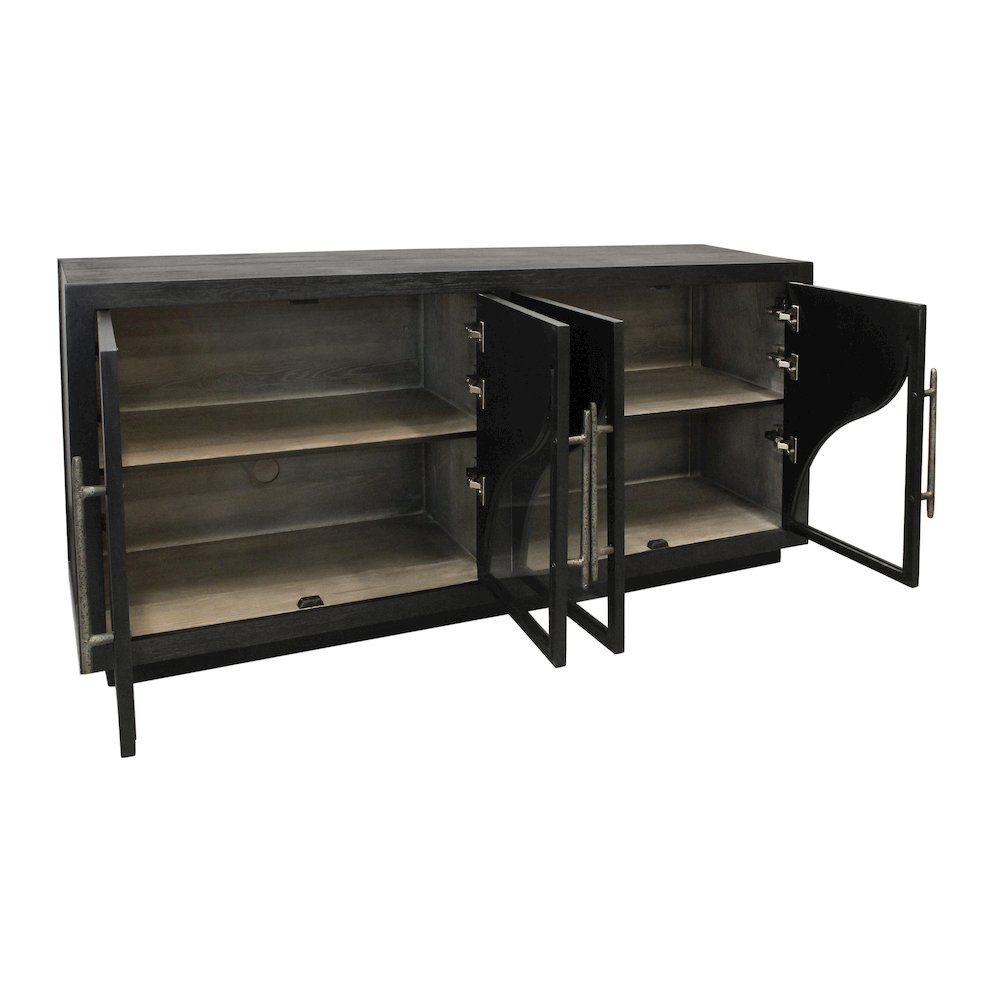 Kate 4-Door Sideboard with Solid Wood, Oak, Iron Handles, Dark Brown Finish. Picture 6