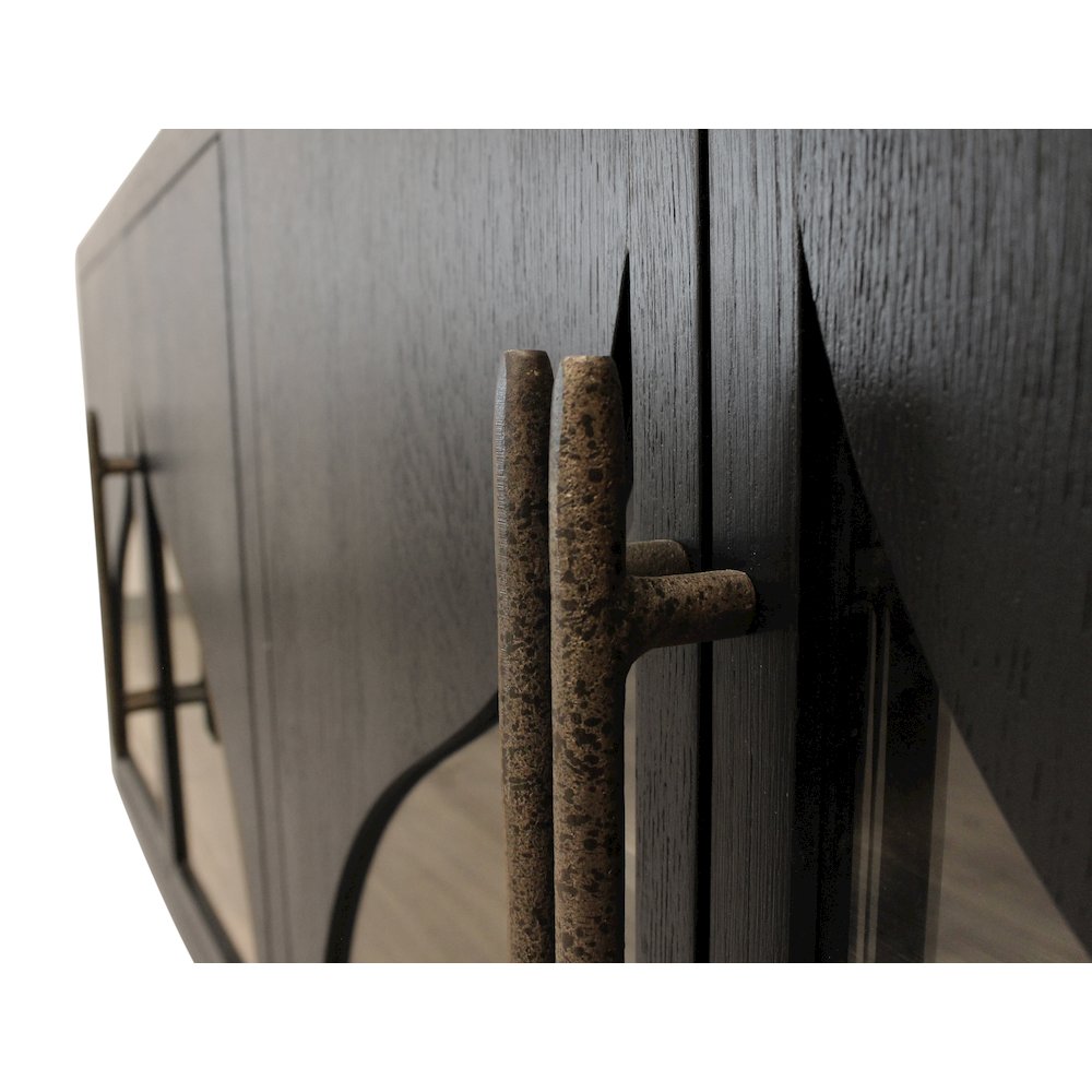 Kate 4-Door Sideboard with Solid Wood, Oak, Iron Handles, Dark Brown Finish. Picture 7