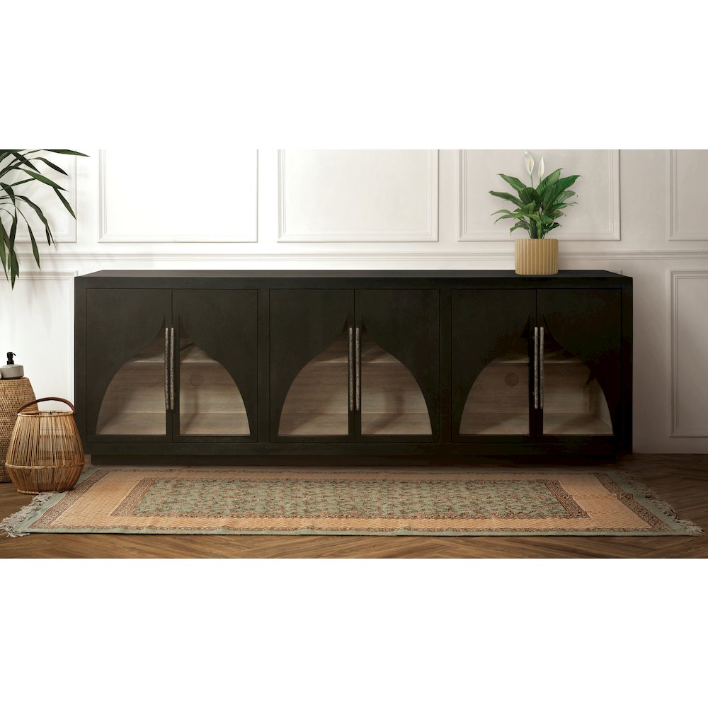 Kate 6-Door Sideboard with Solid Wood, Oak, Iron Handles, Dark Brown Finish. Picture 2