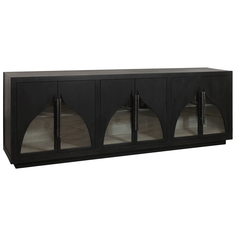 Kate 6-Door Sideboard with Solid Wood, Oak, Iron Handles, Dark Brown Finish. Picture 4