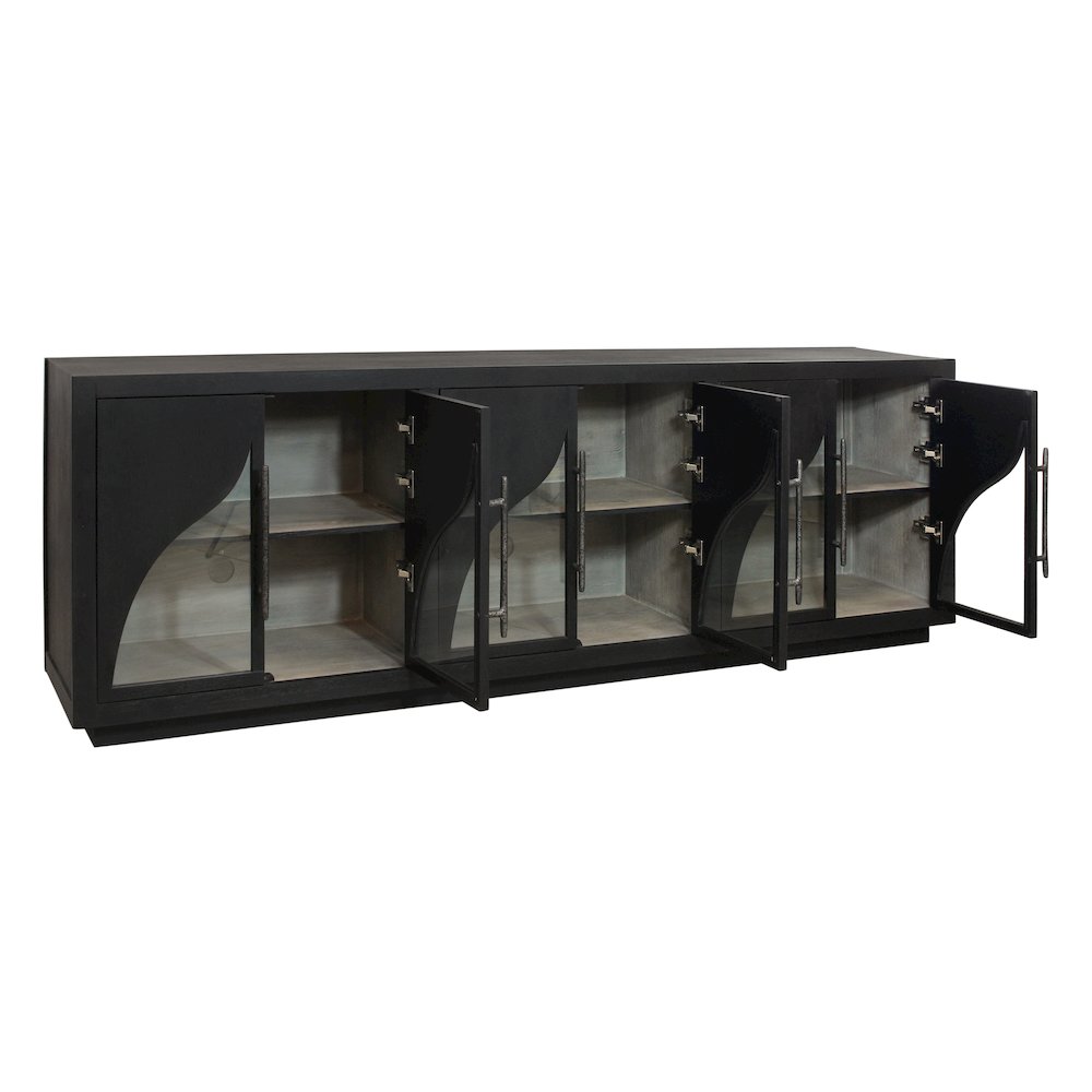 Kate 6-Door Sideboard with Solid Wood, Oak, Iron Handles, Dark Brown Finish. Picture 8