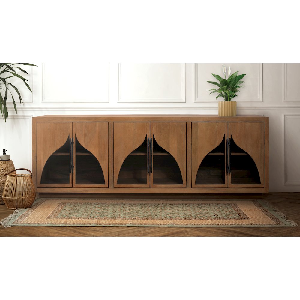 Kate 6-Door Sideboard with Solid Wood, Acacia, Iron Handles, Natural Finish. Picture 2