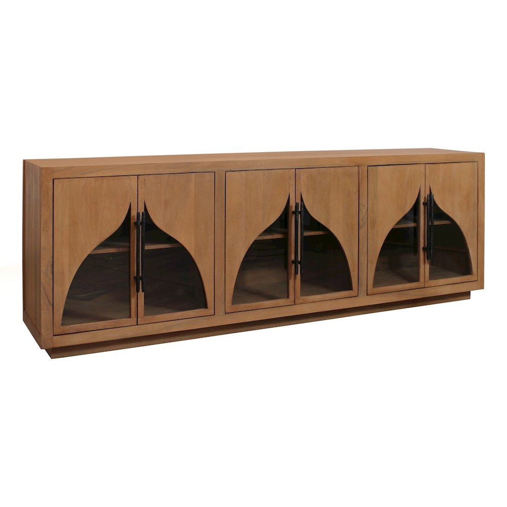 Kate 6-Door Sideboard with Solid Wood, Acacia, Iron Handles, Natural Finish. Picture 4