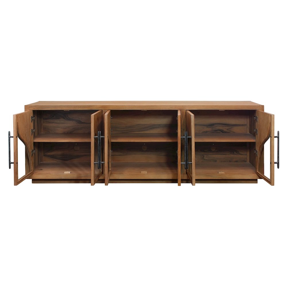 Kate 6-Door Sideboard with Solid Wood, Acacia, Iron Handles, Natural Finish. Picture 5