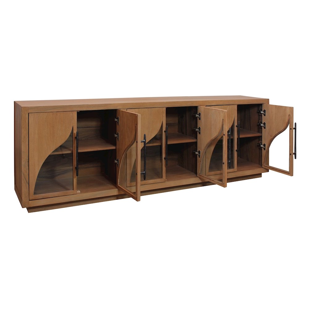 Kate 6-Door Sideboard with Solid Wood, Acacia, Iron Handles, Natural Finish. Picture 6