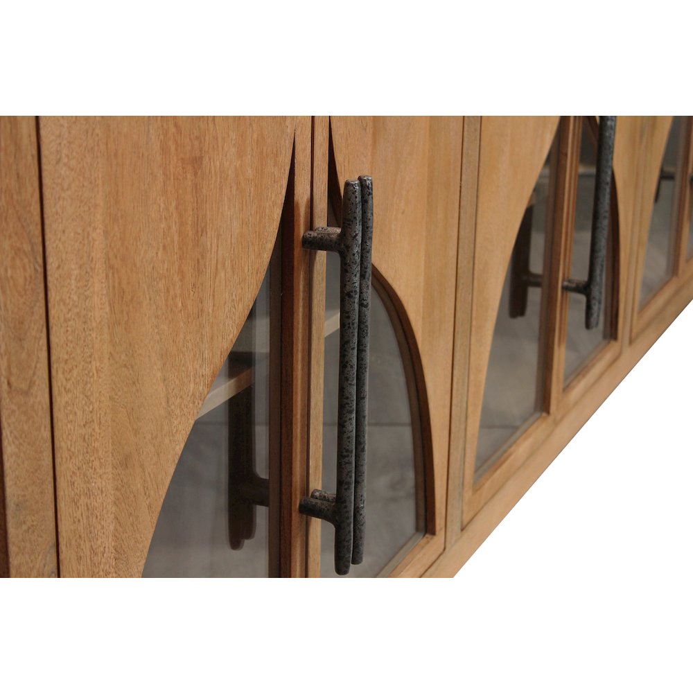 Kate 6-Door Sideboard with Solid Wood, Acacia, Iron Handles, Natural Finish. Picture 10