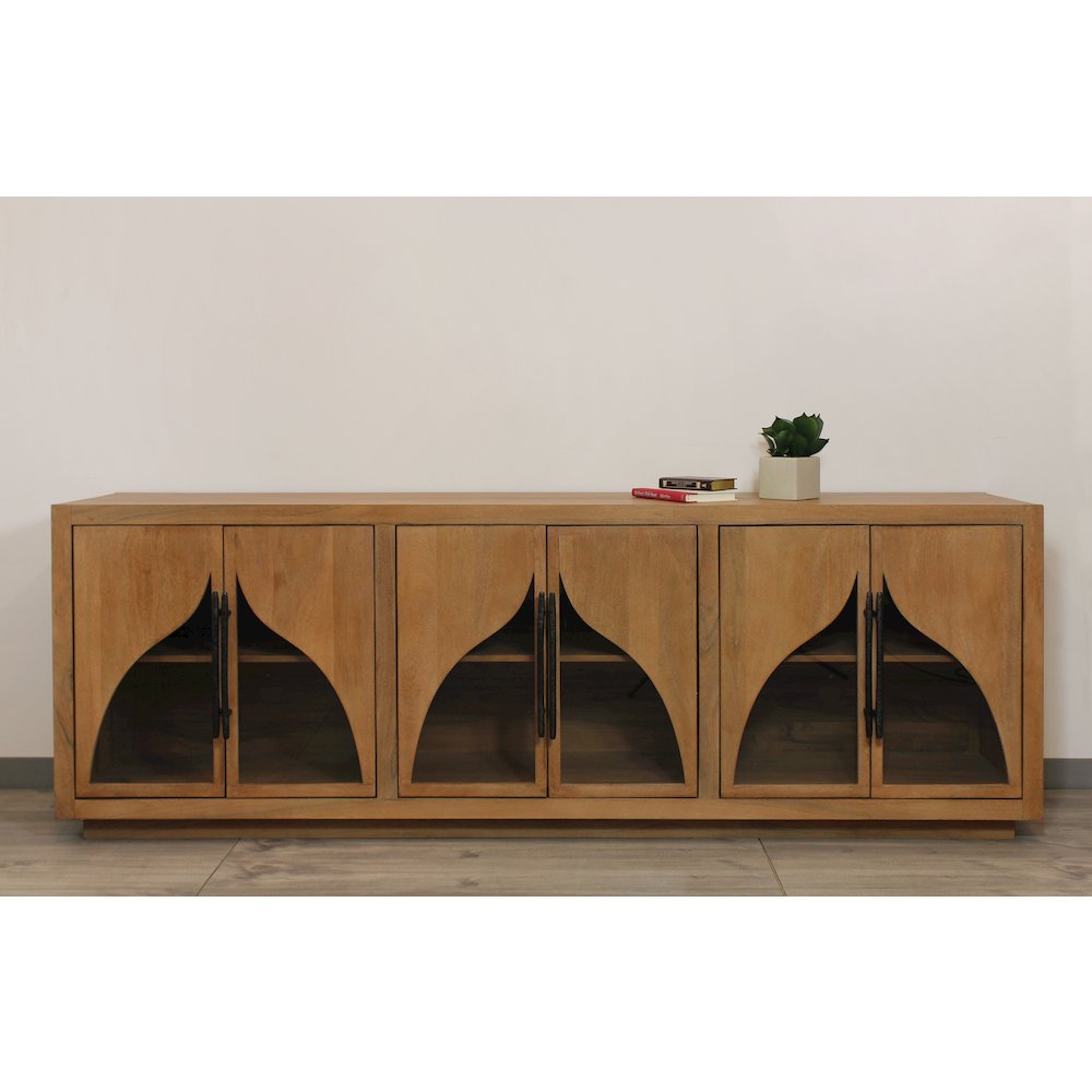 Kate 6-Door Sideboard with Solid Wood, Acacia, Iron Handles, Natural Finish. Picture 12