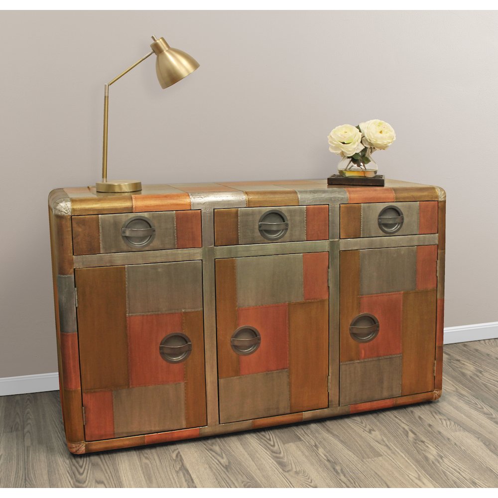 Mar Vista 3-Drawer 3-Door Sideboard in Tri-Tone Metal. Picture 2
