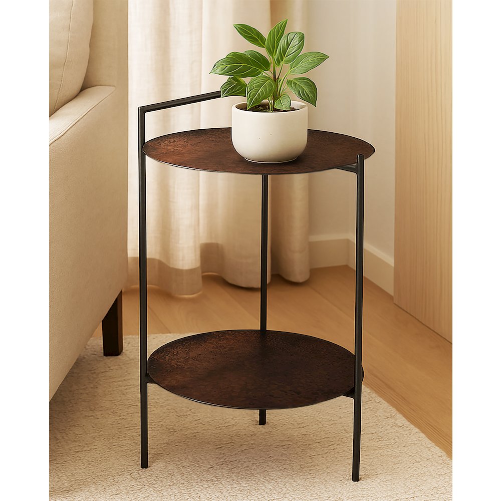 Benji Iron Side Table in Dark Copper Toned Iron. Picture 4