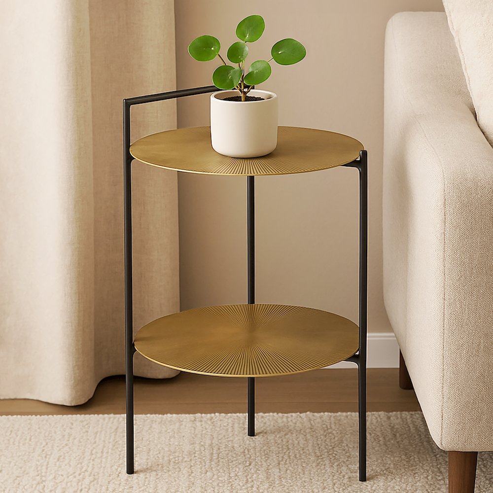 Benji Iron Side Table in Textured Brass. Picture 4