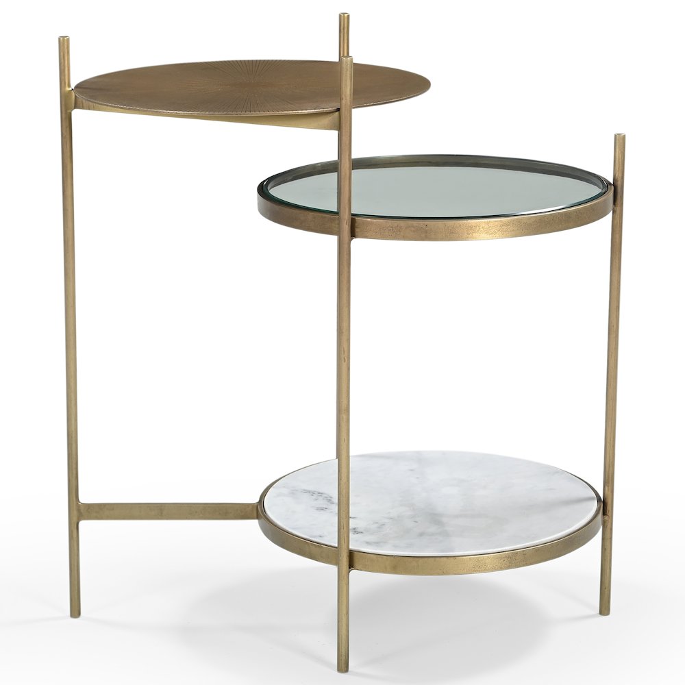 Galahad Iron Side Table in Textured Brass with Marble Shelf. Picture 3