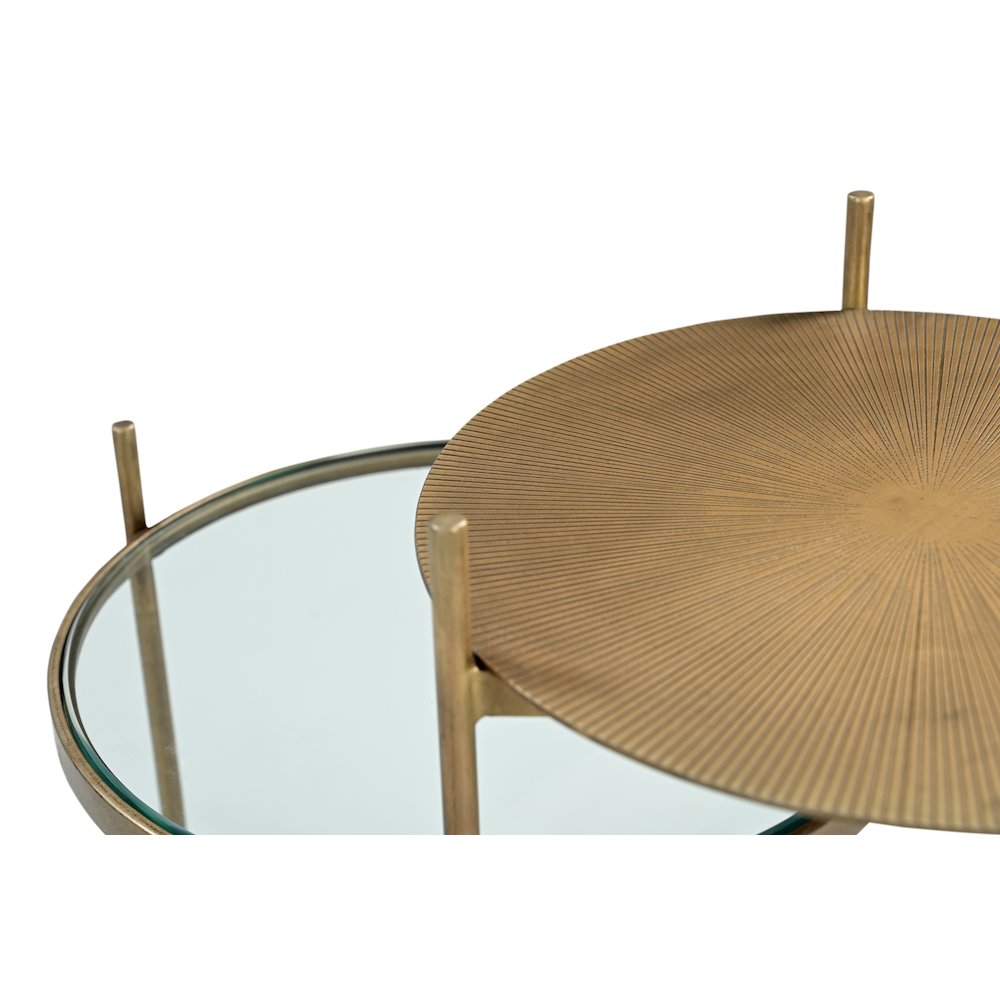 Galahad Iron Side Table in Textured Brass with Marble Shelf. Picture 9