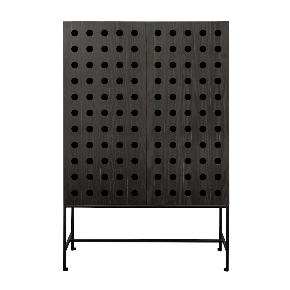 Becca 2-Door Tall Cabinet in Antique Black Finish on Solid Pine Wood. Picture 1