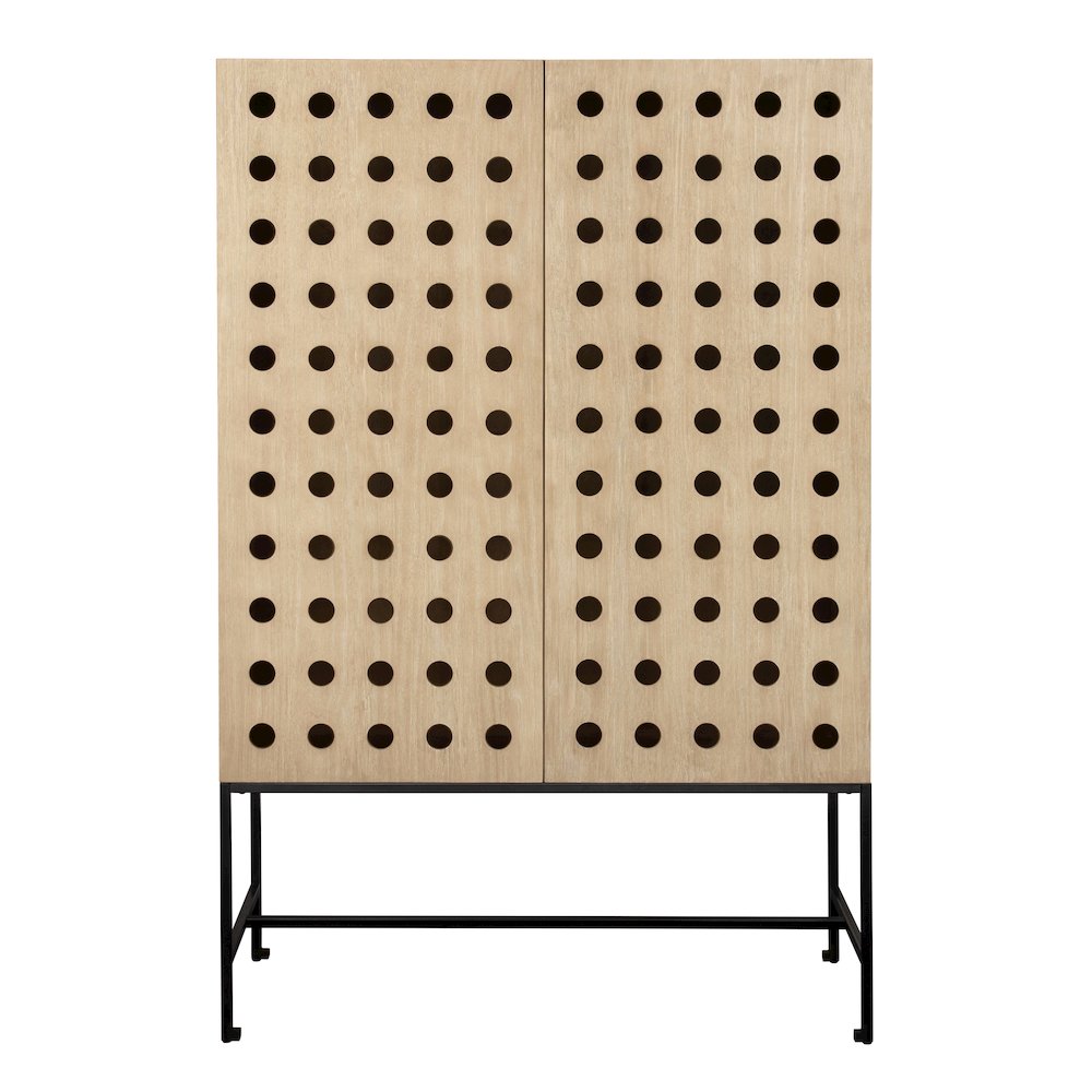 Becca 2-Door Tall Cabinet in Sand Oak Finish on Solid Pine Wood. Picture 1