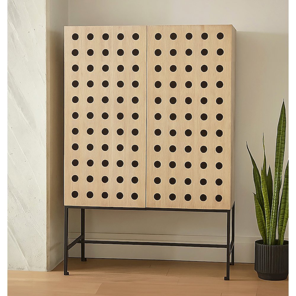 Becca 2-Door Tall Cabinet in Sand Oak Finish on Solid Pine Wood. Picture 2