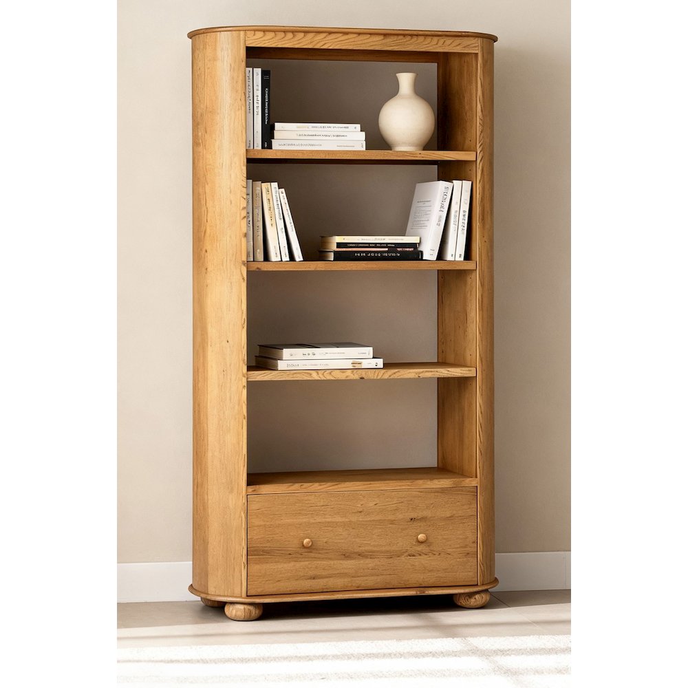 Astrid 1 - Drawer Bookcase In Solid Oak Wood. Picture 3