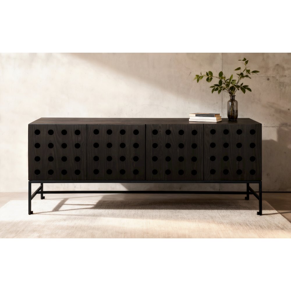 Becca 4-Door Sideboard in Antique Black Finish on Solid Pine Wood. Picture 2