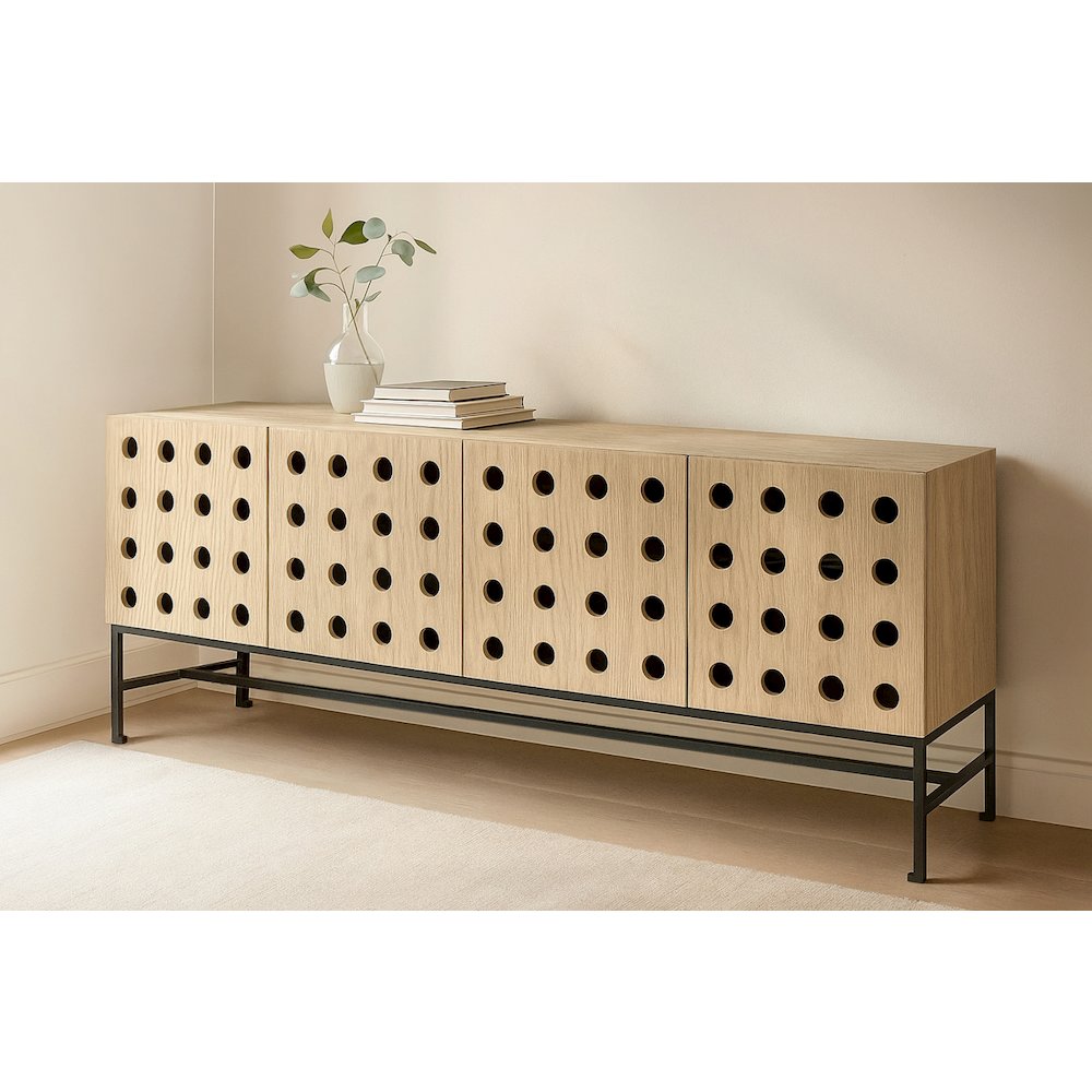 Becca 4-Door Sideboard in Sand Oak Finish on Solid Pine Wood. Picture 2