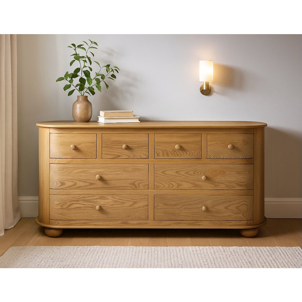 Astrid 8 - Drawer Dresser In Solid Oak Wood. Picture 3