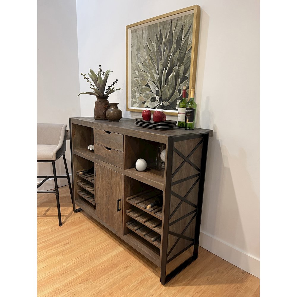 Gail Wine & Bar Console in Gray Wash. Picture 2