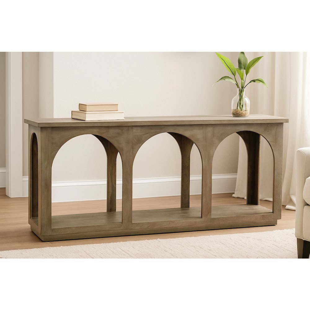 Archie Solid Wood Console Table in North Creek Brown. Picture 2