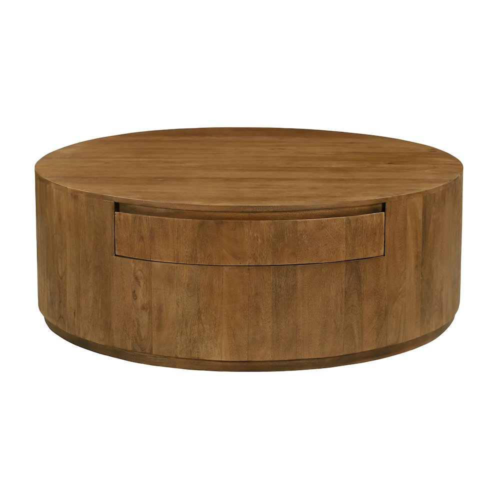 Flagstaff Round Cocktail Table in Spice Tan with 2-Drawers. Picture 1