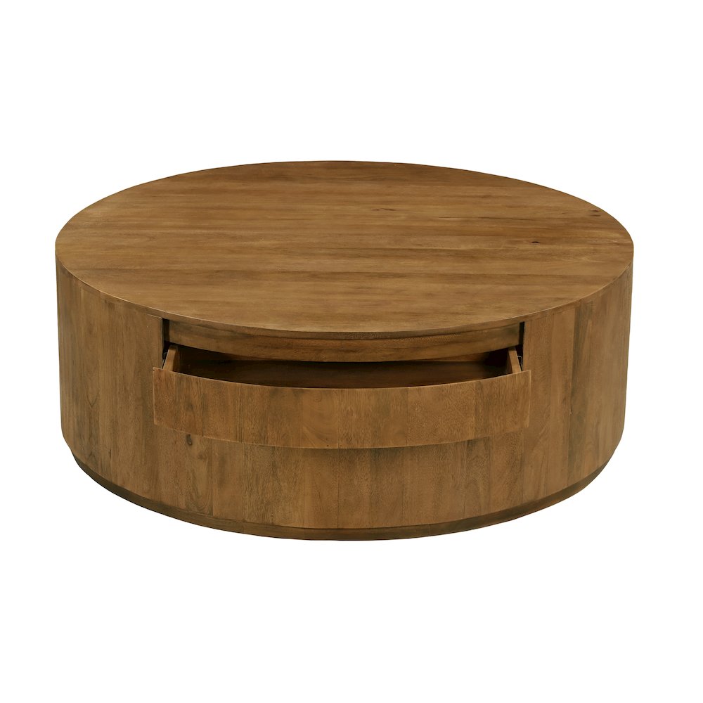 Flagstaff Round Cocktail Table in Spice Tan with 2-Drawers. Picture 2