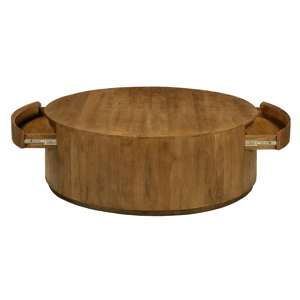 Flagstaff Round Cocktail Table in Spice Tan with 2-Drawers. Picture 3