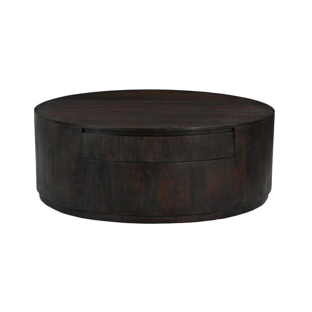 Flagstaff 48" Round Cocktail Table in Barista Brown with 2-Drawers. Picture 1