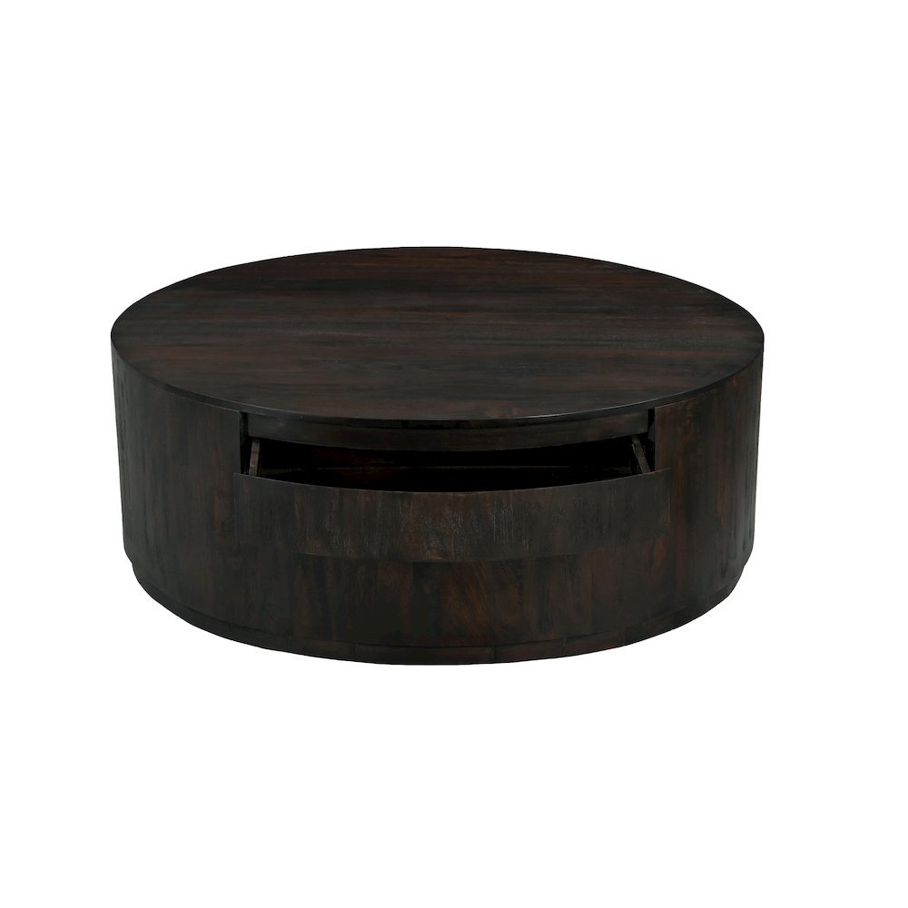 Flagstaff 48" Round Cocktail Table in Barista Brown with 2-Drawers. Picture 2