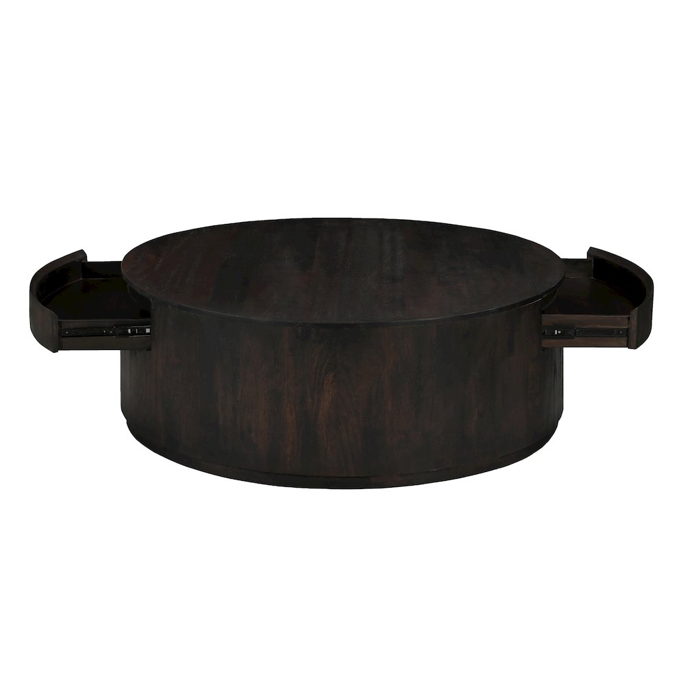 Flagstaff 48" Round Cocktail Table in Barista Brown with 2-Drawers. Picture 3