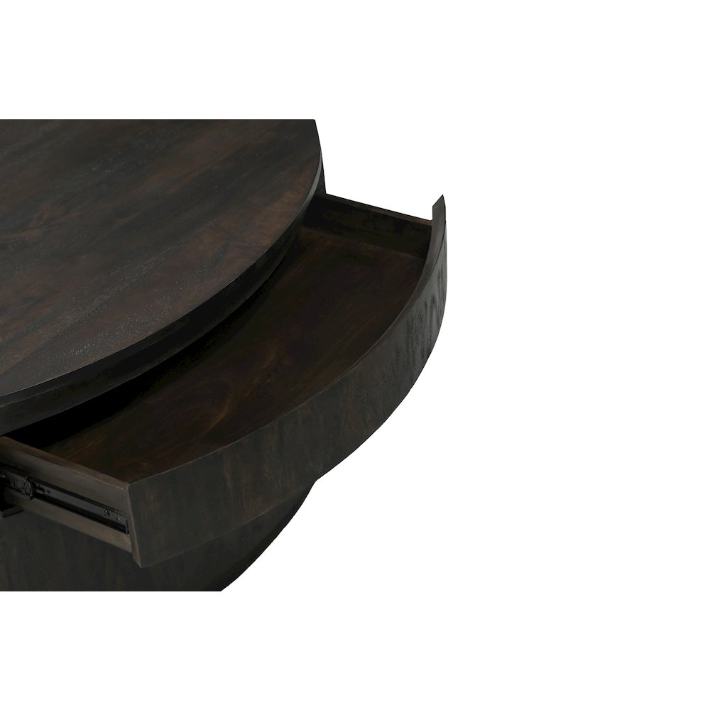 Flagstaff 48" Round Cocktail Table in Barista Brown with 2-Drawers. Picture 5