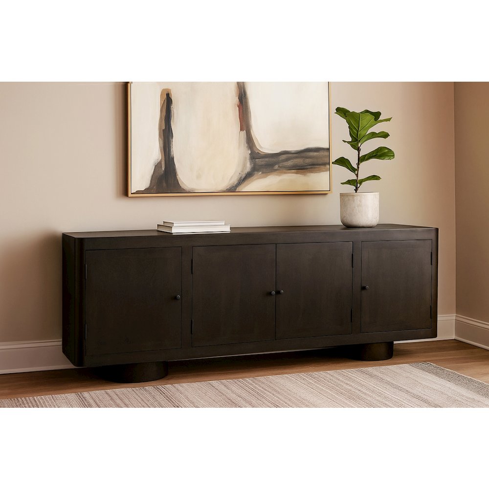 Sullivan Solid Wood 4-Door Sideboard in Dark Brown Finish. Picture 2