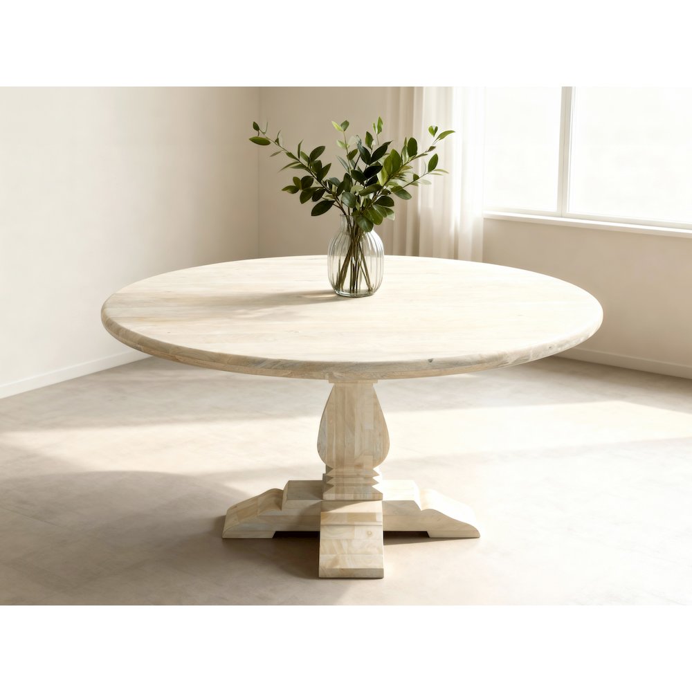 Benedict 55" Round Dining Table - White Wash. Picture 2