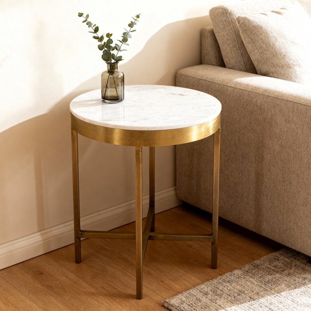 Orlando Marble Top Side Table in Ivory. Picture 3