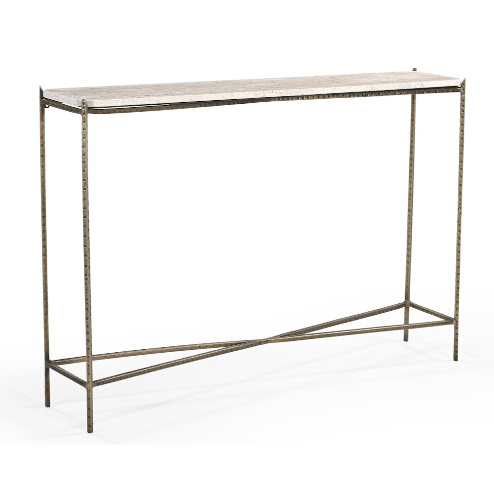 Asher 48" Console Table with Travertine Top. Picture 3