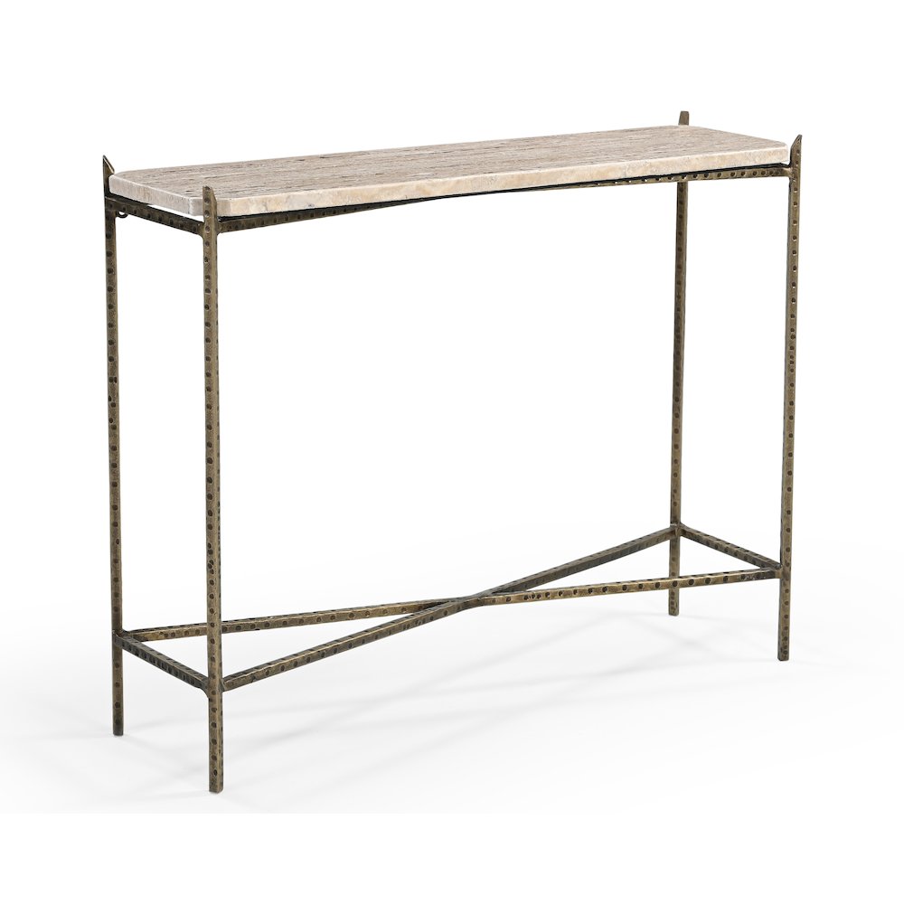 Asher 32" Console Table with Travertine Top. Picture 3