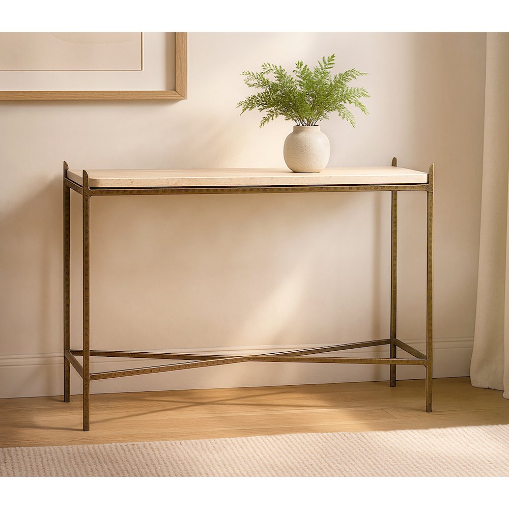 Asher 32" Console Table with Travertine Top. Picture 5