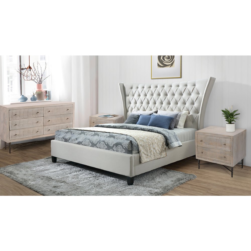 Eclectic Alexis King Bed in Limestone Beige. Picture 3
