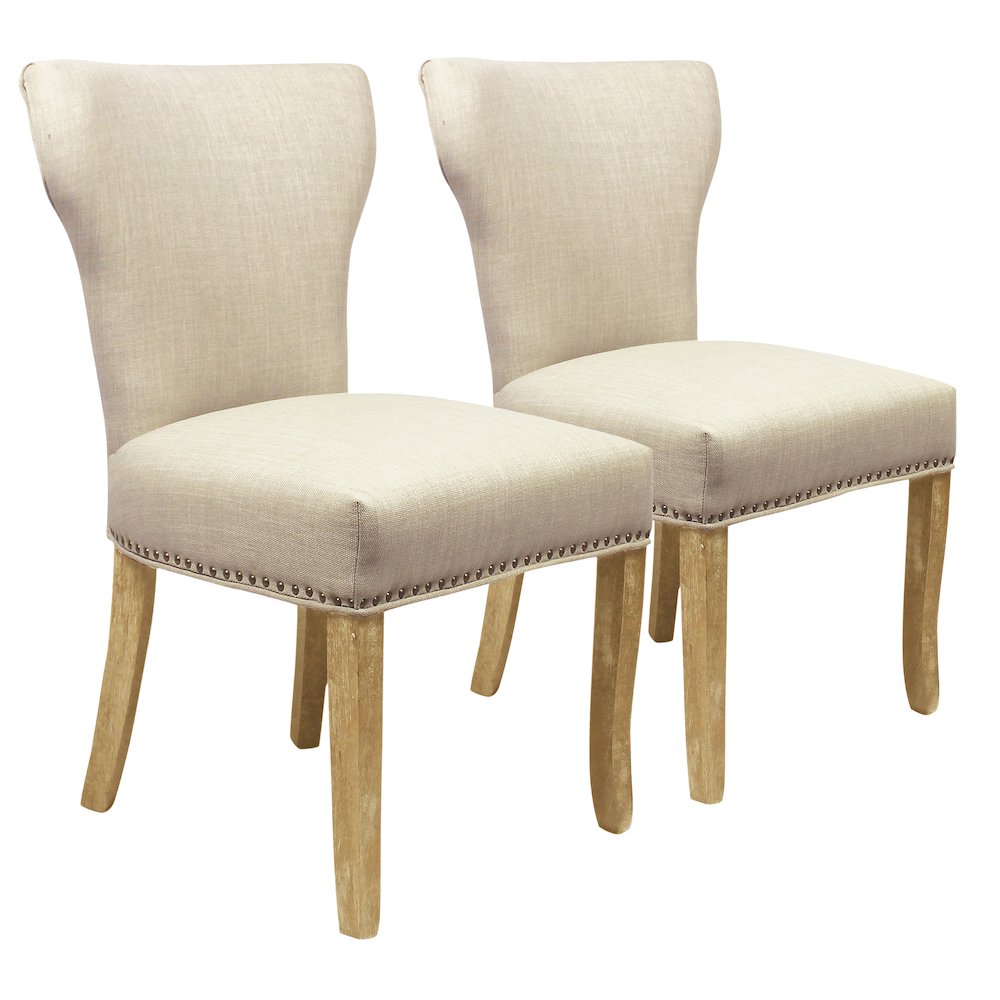 Transitional Jill Side Chair In Ivory Weave Fabric in Natural 2-Piece Set. Picture 1