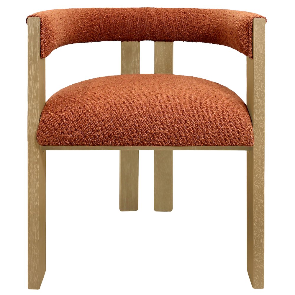 Trish Solid Wood Dining Arm Chair with Rust Orange Boucle Fabric and Down Seat. Picture 1