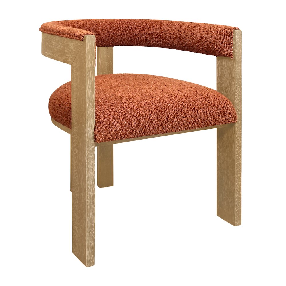 Trish Solid Wood Dining Arm Chair with Rust Orange Boucle Fabric and Down Seat. Picture 2