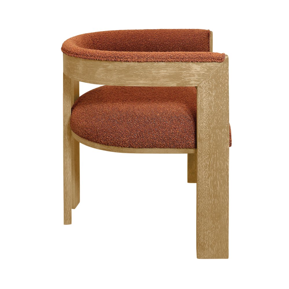 Trish Solid Wood Dining Arm Chair with Rust Orange Boucle Fabric and Down Seat. Picture 3