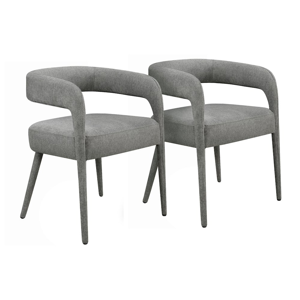 2-Piece Set: Galway Arm Chairs in Dark Gray Linen Fabric on Metal Frame. Picture 2