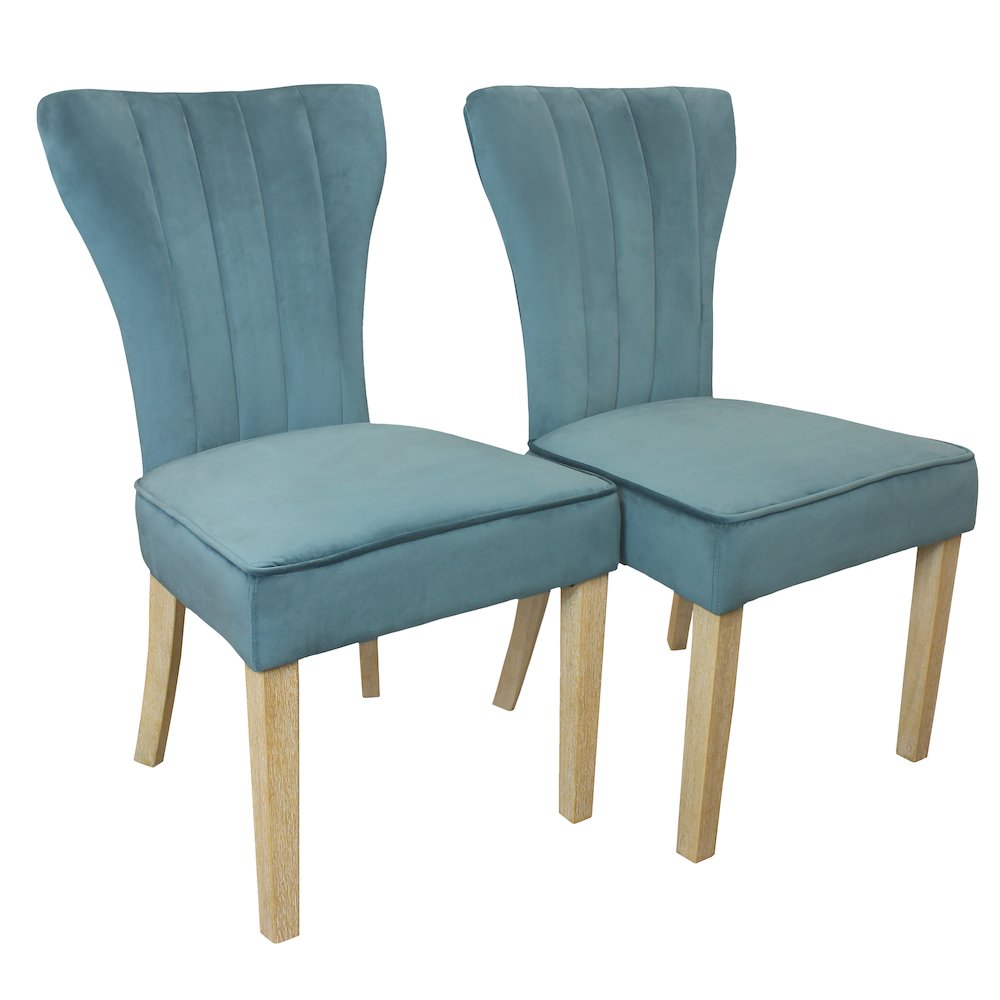 Cleo Velvet Fabric Side Chair Teal with Natural Legs - Set of 2. Picture 1