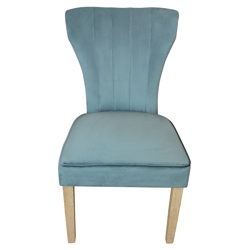 Cleo Velvet Fabric Side Chair Teal with Natural Legs - Set of 2. Picture 2