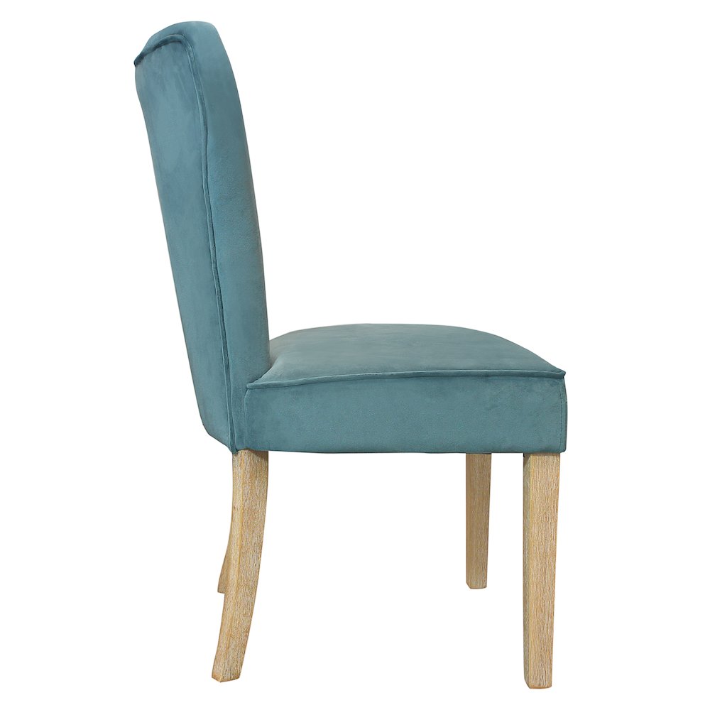 Cleo Velvet Fabric Side Chair Teal with Natural Legs - Set of 2. Picture 3